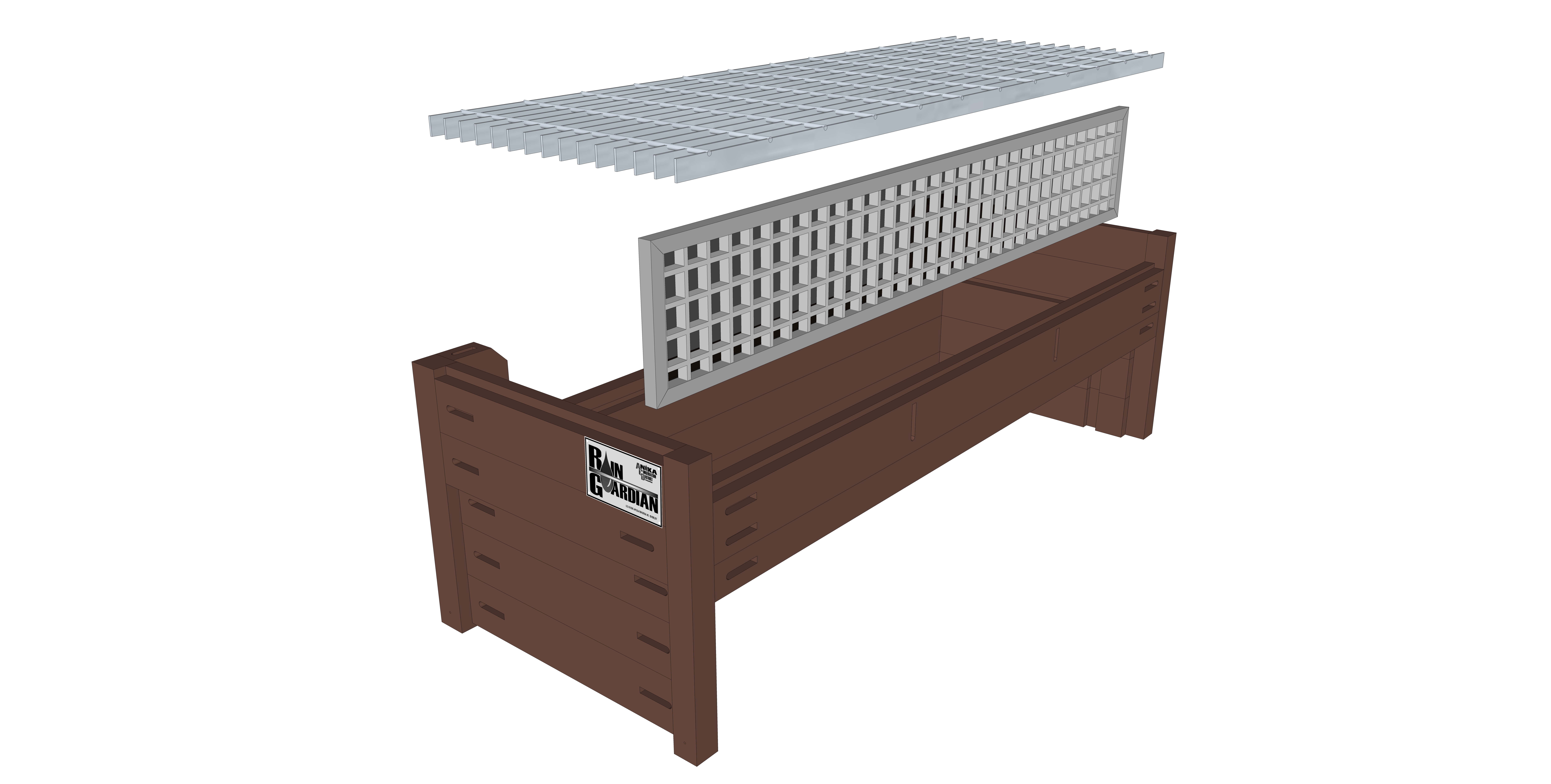 Rain Guardian Bunker exploded view showing individual components: chamber, filter wall, and top grate