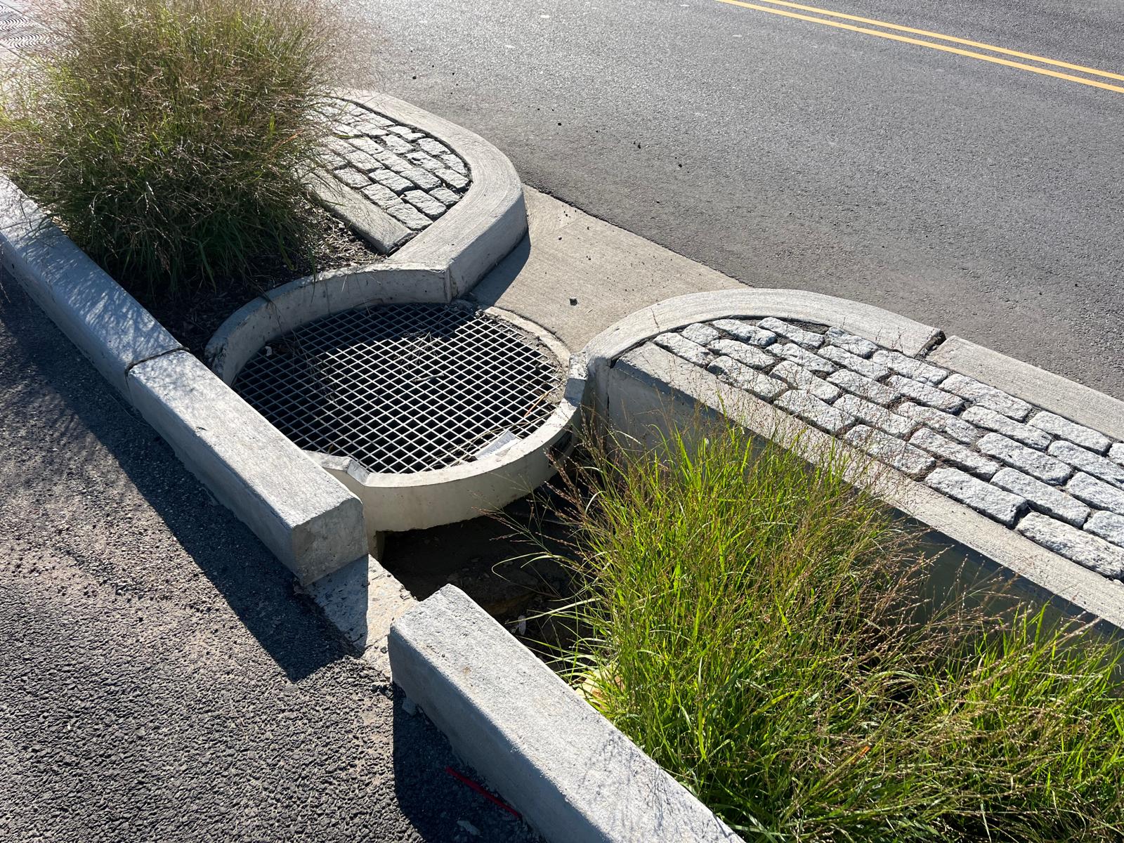 Left-turn Turret within roadside rain garden