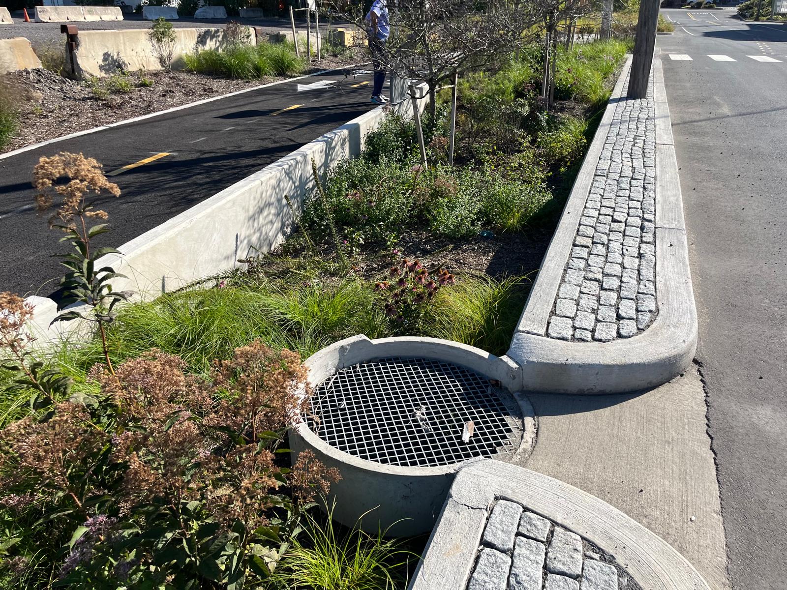 Right-Turn Turret within roadside rain garden